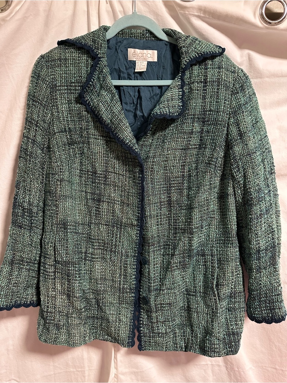 Élana Green & Teal Tweed Blazer with Navy Trim